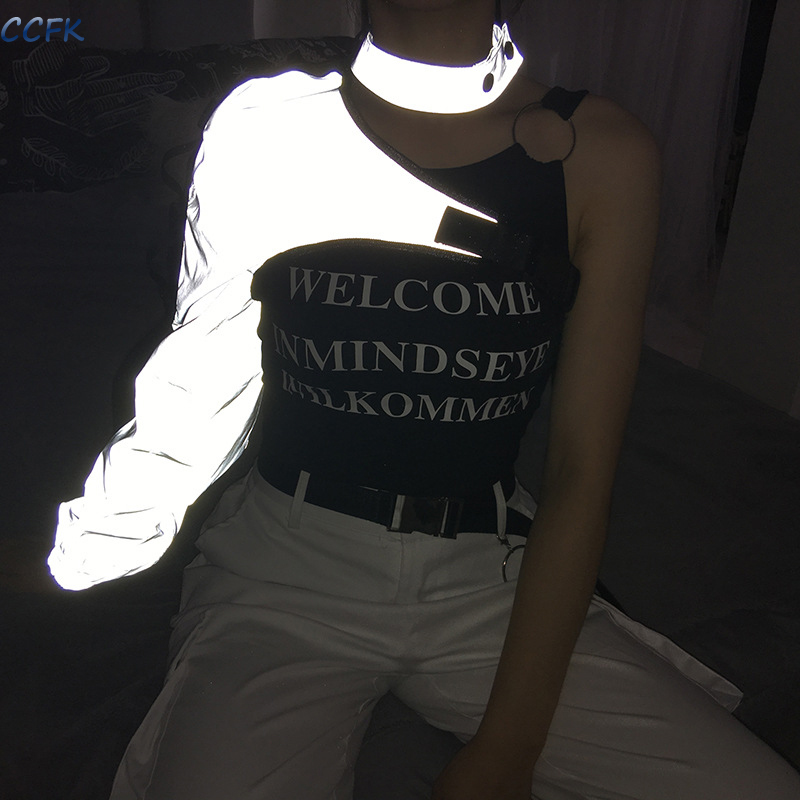 Tech Wear Accessories - Camiseta reflectante Y2k para mujer, Tops