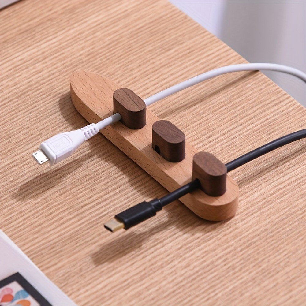 Desk Cable Clip - Organizador de Cables de Madera, Soporte